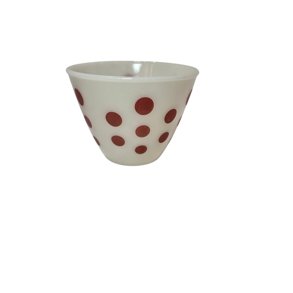 Fire-King Vintage Milk Glass Red Polka Dot Mixing Bowl Oven Ware 6 Inch MCM